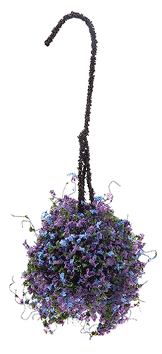 Dollhouse Miniature Hanging Basket: Purple-Blue, Small